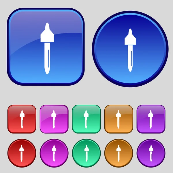 Druppelaar teken pictogram. Pipetteer symbool. Set van gekleurde knoppen. Vector — Stockvector