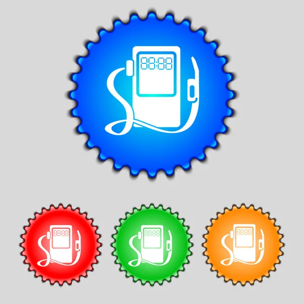 Gas, fuel station sign icon. symbol. Set of colored buttons. Vector — Stock Vector