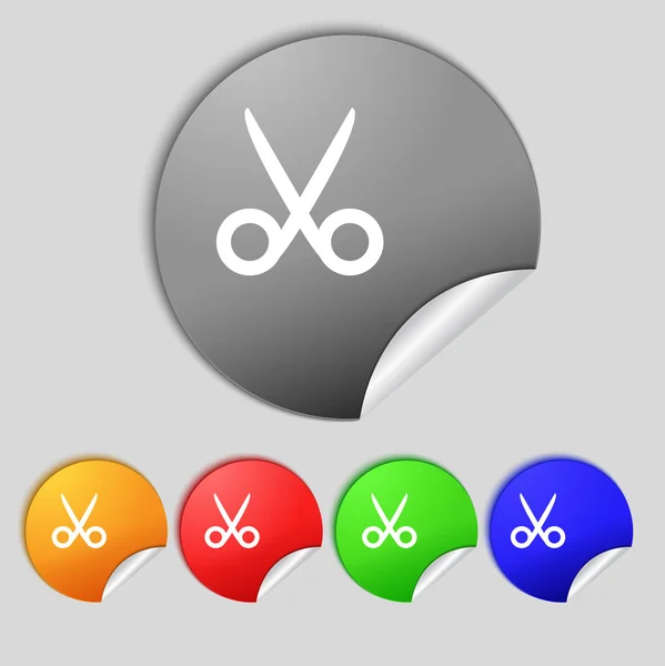 Scissors hairdresser sign icon. Tailor symbol. Set of colored buttons. Vector — Stock Vector