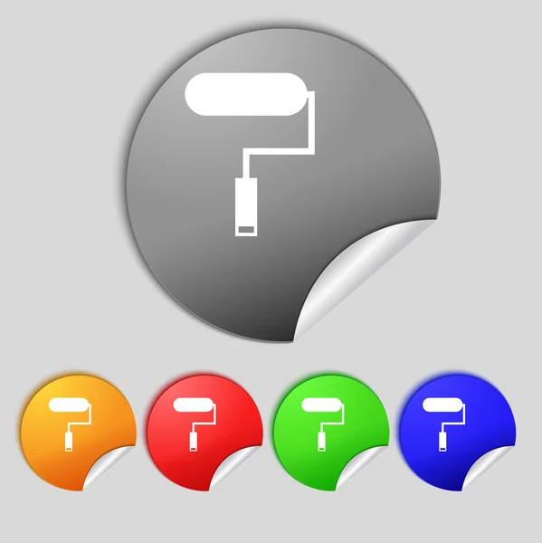 Paint roller tecken ikon. Målning verktyg symbol. Set med färgade knapparna. Vektor — Stock vektor