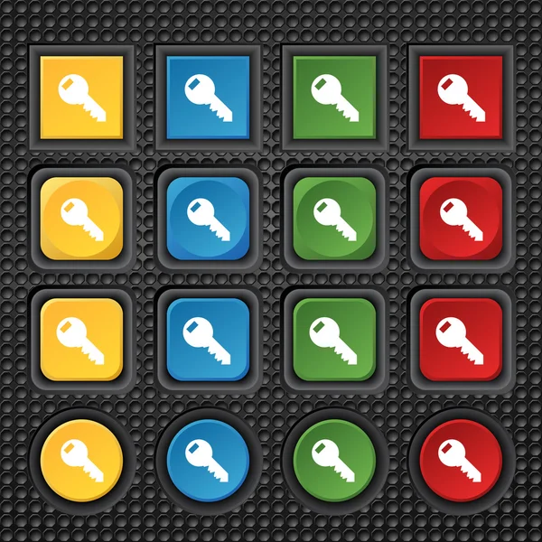 Ícone do sinal chave. Desbloquear símbolo ferramenta. Conjunto de botões coloridos. Vetor —  Vetores de Stock