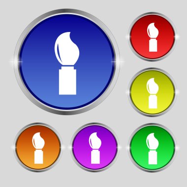 Boya fırça işareti simgesi. Sanatçı sembolü. Renkli düğmeler kümesi. Vektör