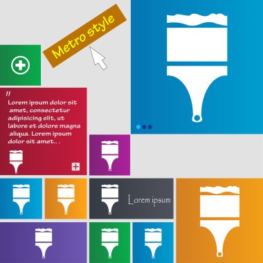 Boya fırça işareti simgesi. Sanatçı sembolü. Renkli düğmeler kümesi. Vektör