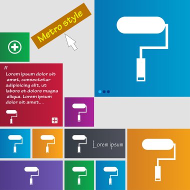 Boya silindiri işareti simgesi. Boyama aracı simgesi. Renkli düğmeler kümesi. Vektör