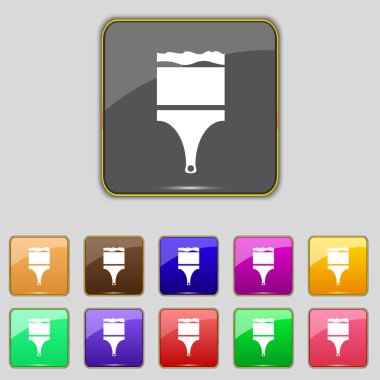 Boya fırça işareti simgesi. Sanatçı sembolü. Renkli düğmeler kümesi. Vektör