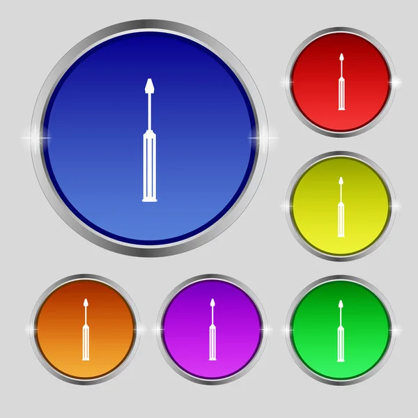 Icono de signo de herramienta de destornillador. Arreglarlo símbolo. Señal de reparación. Conjunto de botones de colores Vector — Archivo Imágenes Vectoriales