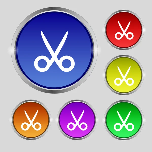 Scissors hairdresser sign icon. Tailor symbol. Set of colored buttons. Vector — Stock Vector