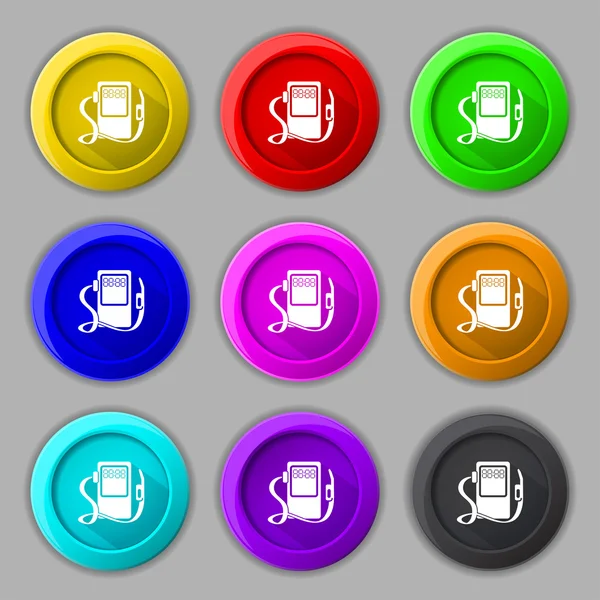 Essence, icône de la station-service. symbole. Ensemble de boutons colorés. Vecteur — Image vectorielle