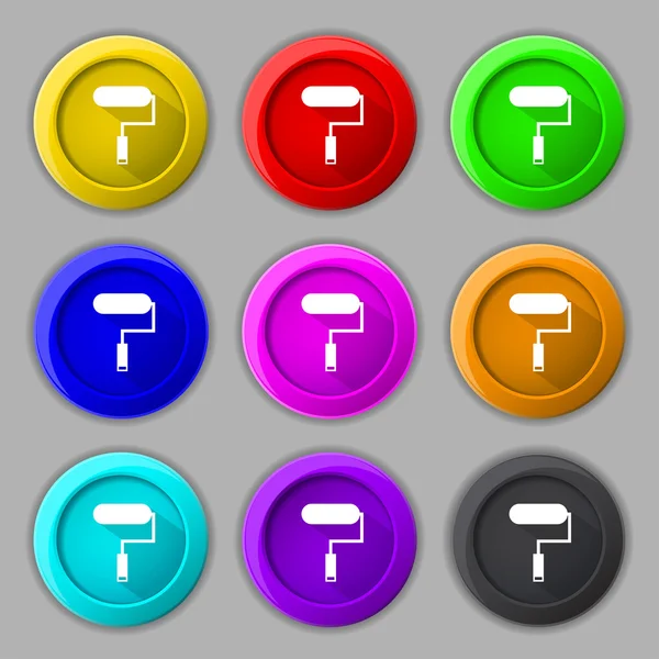 Paint roller sign icon. Painting tool symbol. Set of colored buttons. Vector — Stock Vector