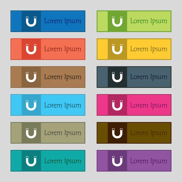 Ímã ícone de sinal. ferradura-lo símbolo. Sinal de reparação. Conjunto de botões coloridos Vector — Vetor de Stock