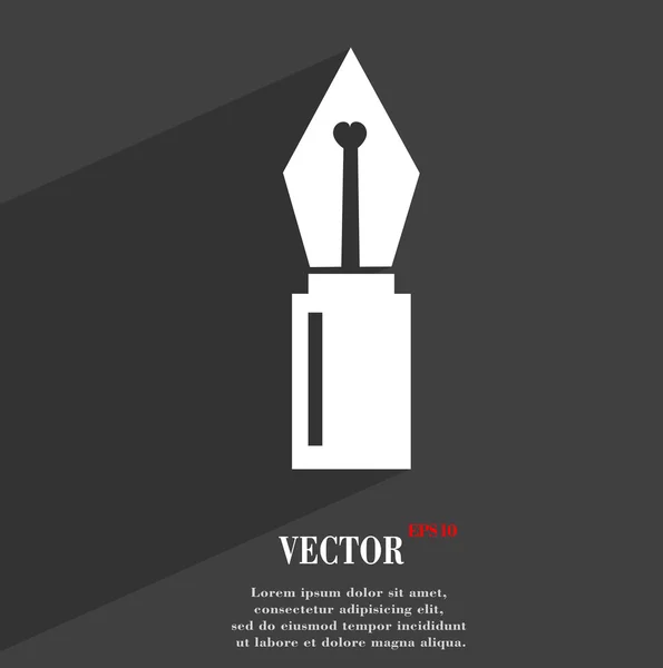 Pluma icono símbolo Diseño web moderno plano con sombra larga y espacio para su texto. Vector — Vector de stock