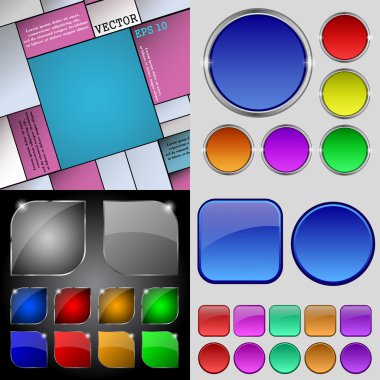 Farklı renkli düğmeler büyük kümesi. Web siteniz için şık, modern tasarım. Vektör
