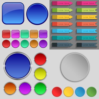 Farklı renkli düğmeler büyük kümesi. Web siteniz için şık, modern tasarım. Vektör