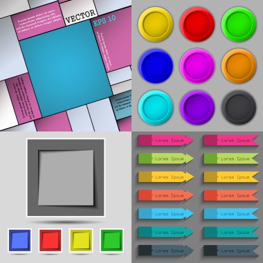 Farklı renkli düğmeler büyük kümesi. Web siteniz için şık, modern tasarım. Vektör