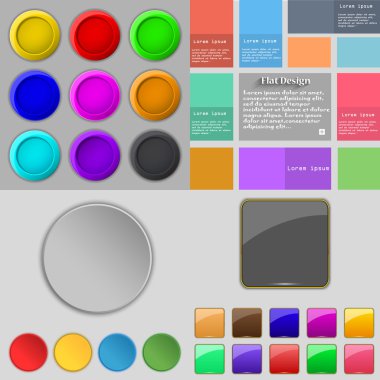 Farklı renkli düğmeler büyük kümesi. Web siteniz için şık, modern tasarım. Vektör