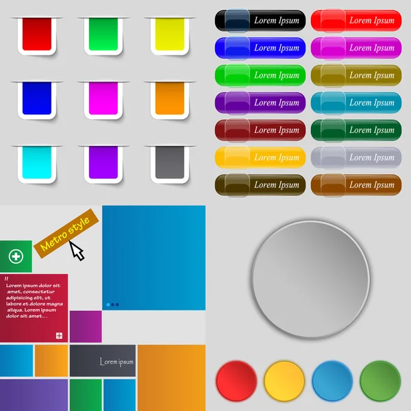 Grande conjunto de botões coloridos diferentes. Design moderno e moderno para o seu site. Vetor — Vetor de Stock