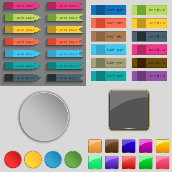 Store sett med forskjellige fargede knapper. Trendy, moderne design for nettsiden din. Vektor – stockvektor