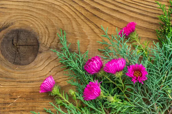 Hermosa composición de otoño sobre fondo de madera — Foto de Stock