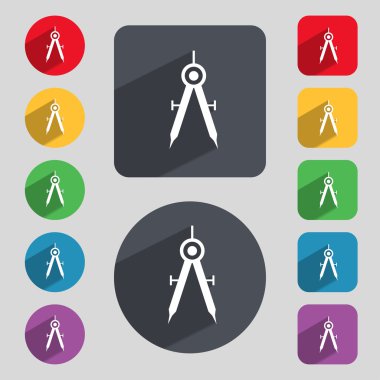 Matematiksel pusula işareti simgesi. Renkli düğmeler kümesi. Vektör