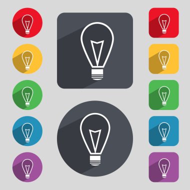 Işık lamba işareti simgesi. Fikir sembolü. Işık üzerinde. Renkli düğmeler kümesi. Vektör