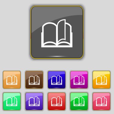 Kitap işareti simgesi. Açık kitap simgesi. Renkli düğmeler kümesi. Vektör