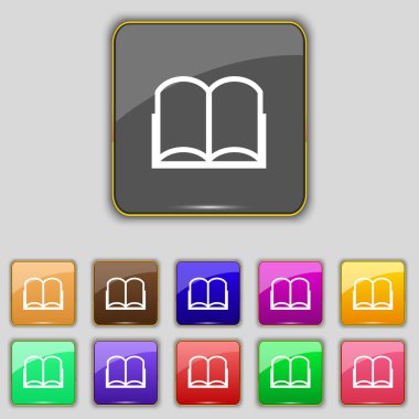 Kitap işareti simgesi. Açık kitap simgesi. Renkli düğmeler kümesi. Vektör
