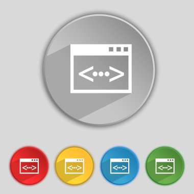 Kod işareti simgesi. Programcı sembolü. Renkli düğmeler kümesi. Vektör