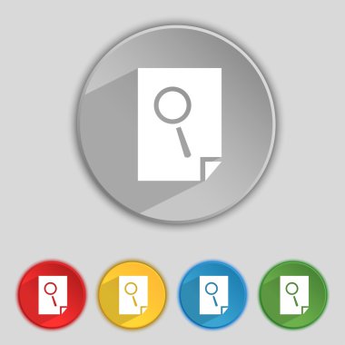 Dosya işareti simgesini arayın. Belge simgesini bulun. Renkli düğmeler kümesi. Vektör