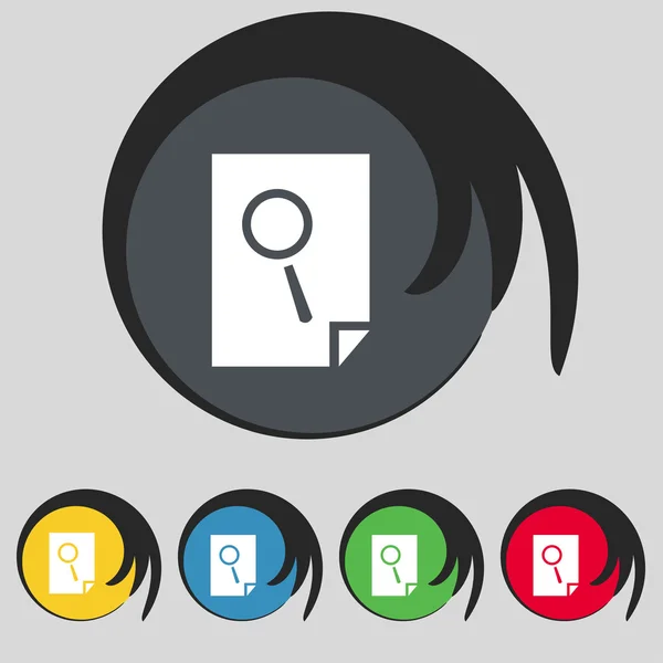 Buscar en el icono de signo de archivo. Encuentra el símbolo del documento. Conjunto de botones de colores. Vector — Vector de stock