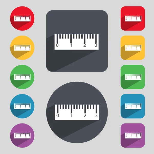 Liniaal teken pictogram. School hulpprogramma symbool. Set van gekleurde knoppen. Vector — Stockvector