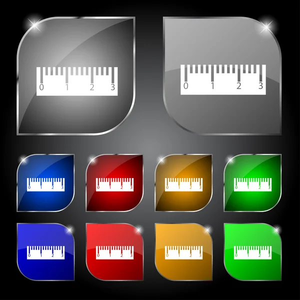 定規の記号のアイコン。学校ツール記号です。色付きのボタンのセットです。ベクトル — ストックベクタ