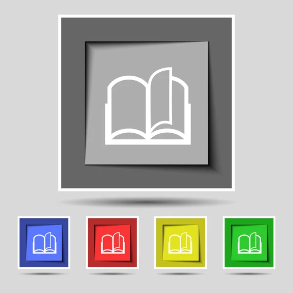 Icono de signo de libro. Símbolo de libro abierto. Conjunto de botones de colores. Vector — Vector de stock