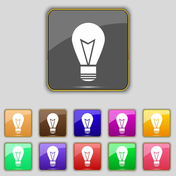 Lichte lamp teken pictogram. Idee symbool. Lightis op. Set van gekleurde knoppen. Vector — Stockvector