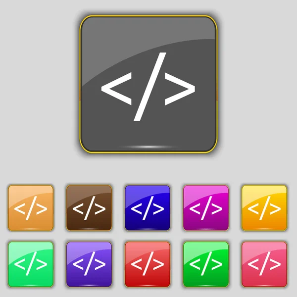 Ícone de código. Símbolo da linguagem de programação. Conjunto de botões coloridos. Vetor — Vetor de Stock