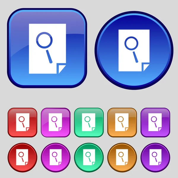 Search in file sign icon. Find document symbol. Set of colored buttons. Vector — Stock Vector