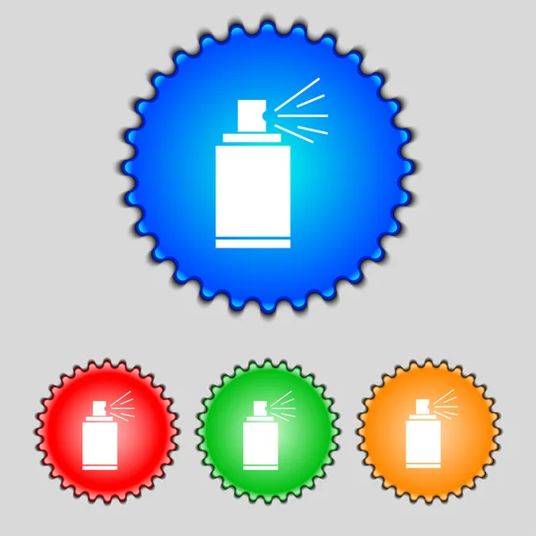 Graffiti spray can sign icon. Aerosol paint symbol. Set of colored buttons. Vector — Stock Vector