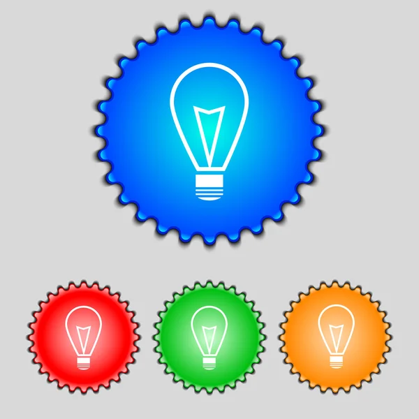 Icono de signo de lámpara de luz. Idea símbolo. Luces encendidas. Conjunto de botones de colores. Vector — Vector de stock