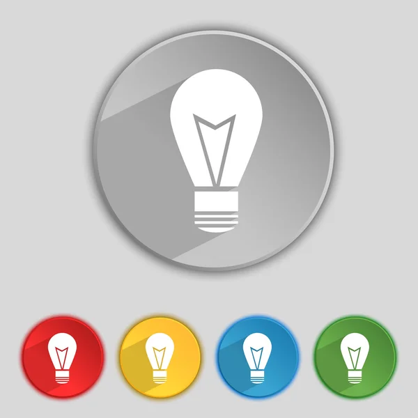 Icono de signo de lámpara de luz. Idea símbolo. Luces encendidas. Conjunto de botones de colores. Vector — Vector de stock