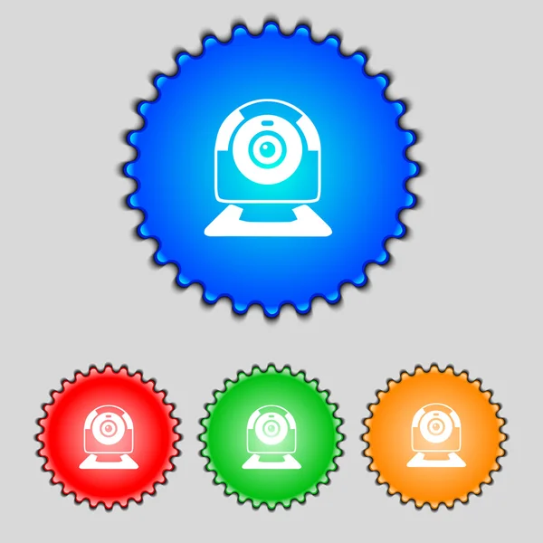 Webcam sign icon. Web video chat symbol. Camera chat. Set of colored buttons. Vector — Stock Vector