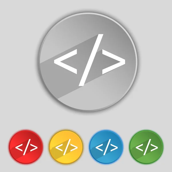 Code teken pictogram. Programmering taal symbool. Set van gekleurde knoppen. Vector — Stockvector