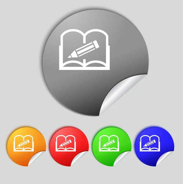 Icono de signo de libro. Símbolo de libro abierto. Conjunto de botones de colores. Vector — Vector de stock