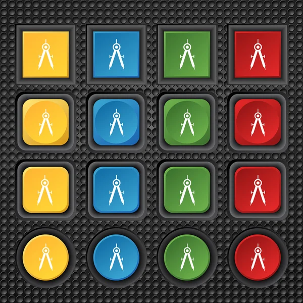 Icono de signo de brújula matemática. Conjunto de botones de colores. Vector — Vector de stock