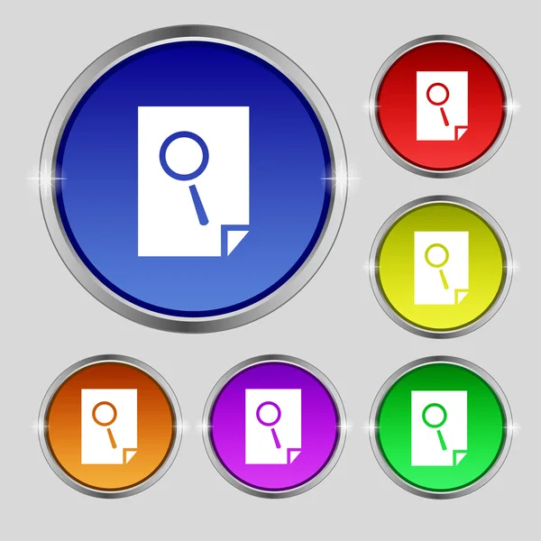 Search in file sign icon. Find document symbol. Set of colored buttons. Vector — Stock Vector