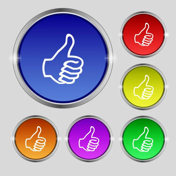 Like sign icon. Thumb up symbol. Hand finger-up. Set of colored buttons. Vector — Stock Vector