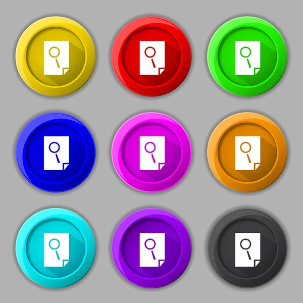 Search in file sign icon. Find document symbol. Set of colored buttons. Vector — Stock Vector