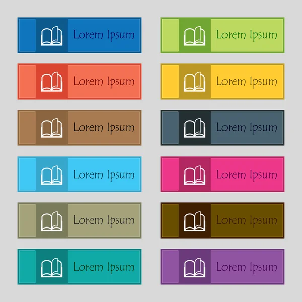 Icône de signe de livre. Symbole du livre ouvert. Ensemble de boutons colorés. Vecteur — Image vectorielle