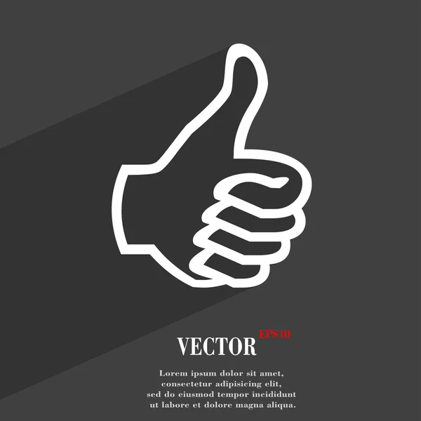 Başparmak simgesi simgesi düz uzun gölge ve senin metin için yer ile modern web tasarım. Vektör