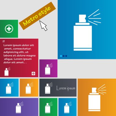 Grafiti sprey simgesi imzalayabilirsiniz. Sprey boya sembolü. Renkli düğmeler kümesi. Vektör