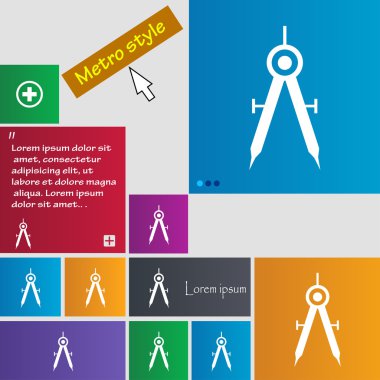 Matematiksel pusula işareti simgesi. Renkli düğmeler kümesi. Vektör