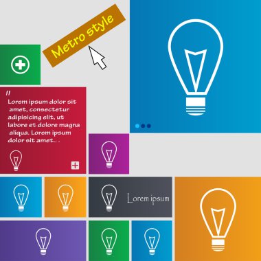 Işık lamba işareti simgesi. Fikir sembolü. Işık üzerinde. Renkli düğmeler kümesi. Vektör